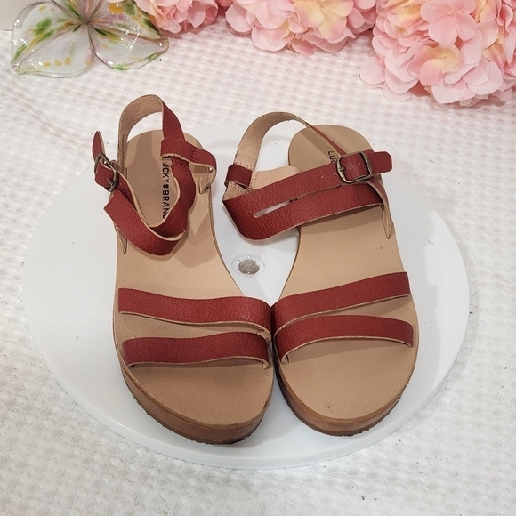 Lucky Brand Leather Cognac Strappy Sandals 7M - Picture 7 of 10